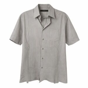 John W Nordstrom Egyptian Cotton Gray Stripe Button Up Shirt Quiet Luxury Preppy